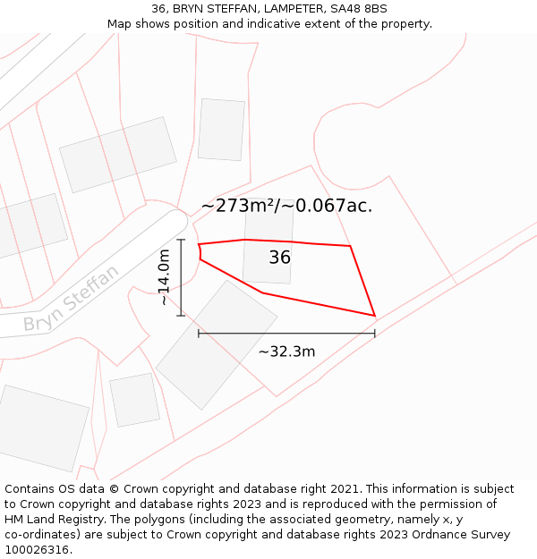 36, BRYN STEFFAN, LAMPETER, SA48 8BS: Plot and title map