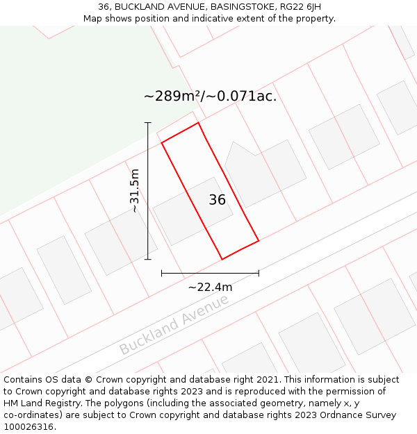 36, BUCKLAND AVENUE, BASINGSTOKE, RG22 6JH: Plot and title map