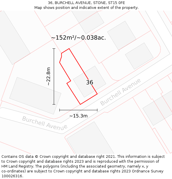 36, BURCHELL AVENUE, STONE, ST15 0FE: Plot and title map