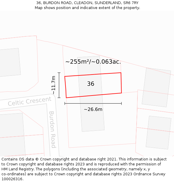 36, BURDON ROAD, CLEADON, SUNDERLAND, SR6 7RY: Plot and title map