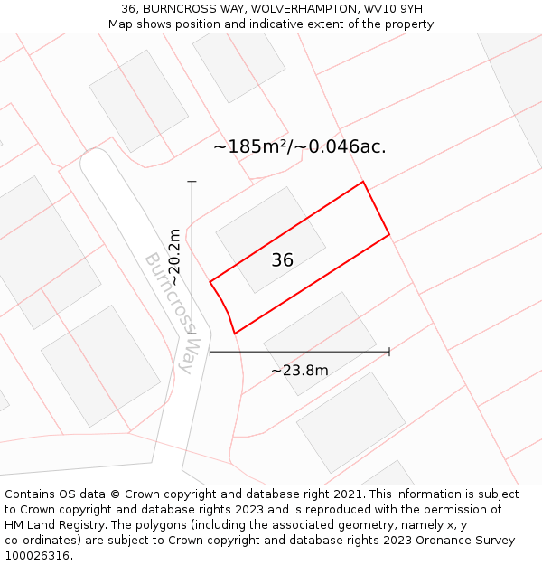 36, BURNCROSS WAY, WOLVERHAMPTON, WV10 9YH: Plot and title map