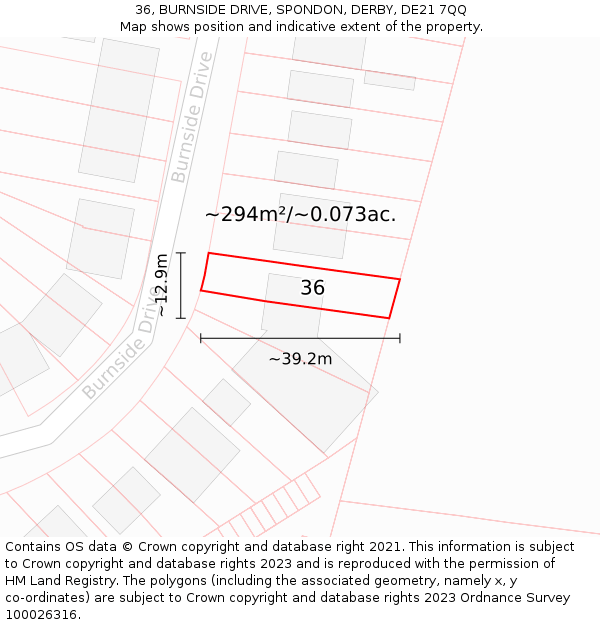 36, BURNSIDE DRIVE, SPONDON, DERBY, DE21 7QQ: Plot and title map