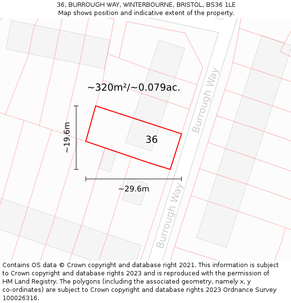 36, BURROUGH WAY, WINTERBOURNE, BRISTOL, BS36 1LE: Plot and title map