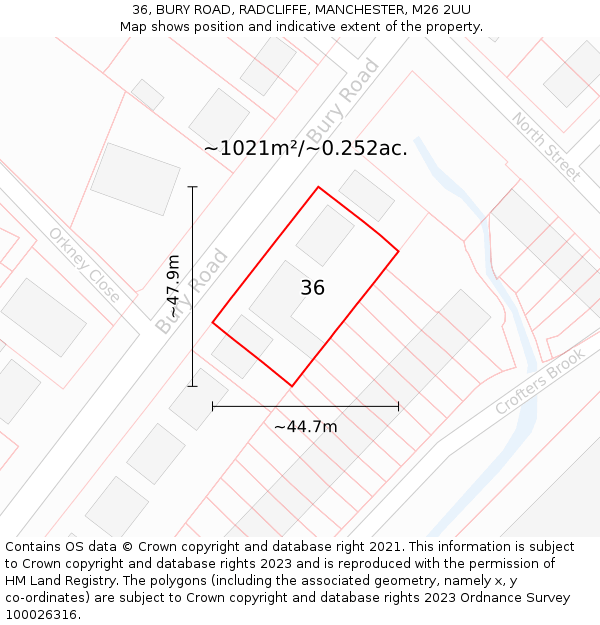36, BURY ROAD, RADCLIFFE, MANCHESTER, M26 2UU: Plot and title map