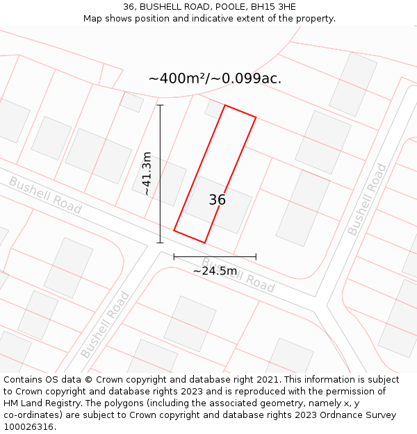 36, BUSHELL ROAD, POOLE, BH15 3HE: Plot and title map