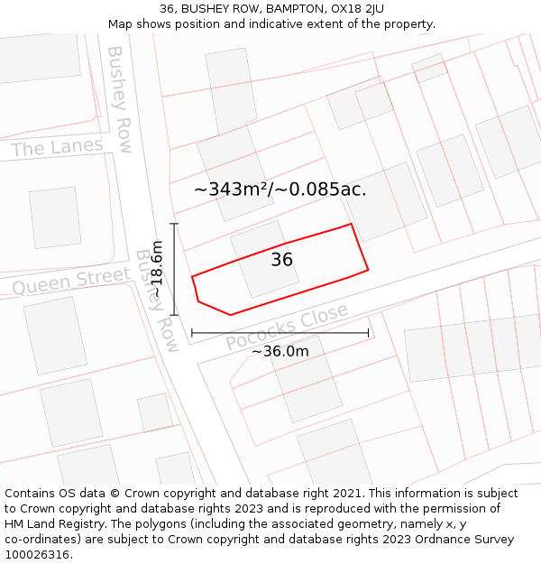 36, BUSHEY ROW, BAMPTON, OX18 2JU: Plot and title map