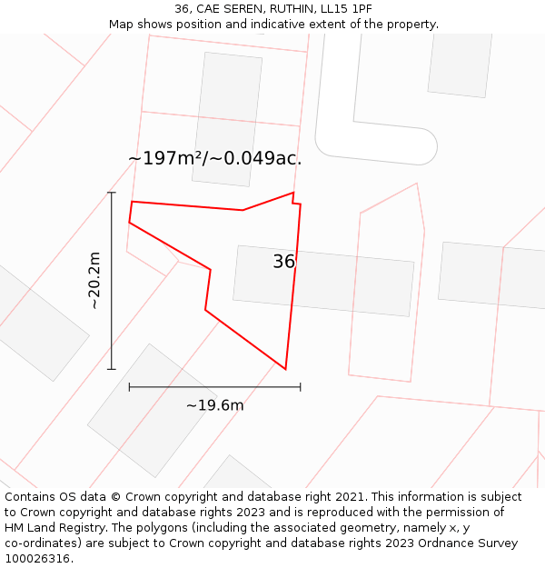 36, CAE SEREN, RUTHIN, LL15 1PF: Plot and title map