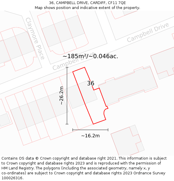 36, CAMPBELL DRIVE, CARDIFF, CF11 7QE: Plot and title map