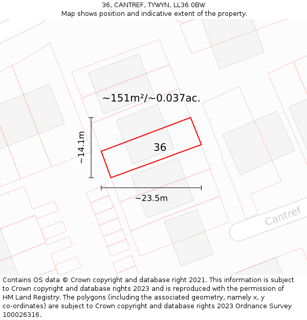 36, CANTREF, TYWYN, LL36 0BW: Plot and title map