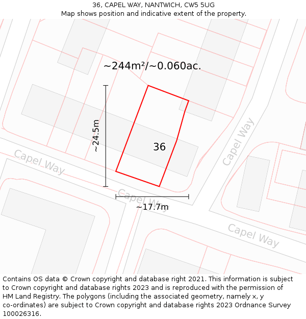36, CAPEL WAY, NANTWICH, CW5 5UG: Plot and title map
