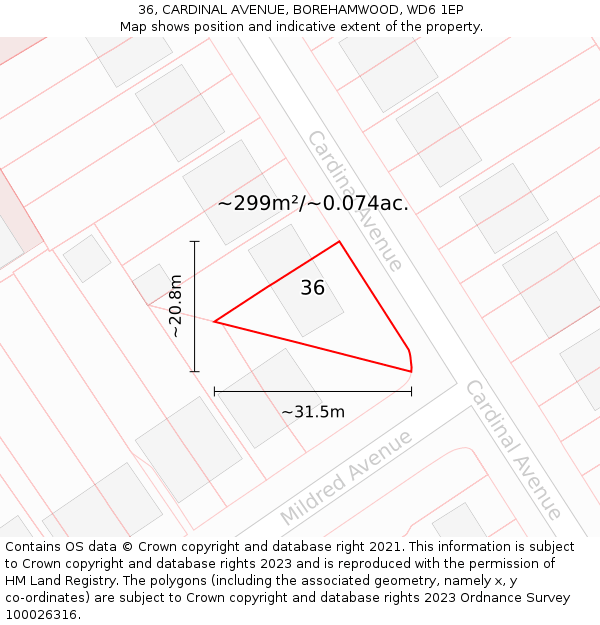 36, CARDINAL AVENUE, BOREHAMWOOD, WD6 1EP: Plot and title map