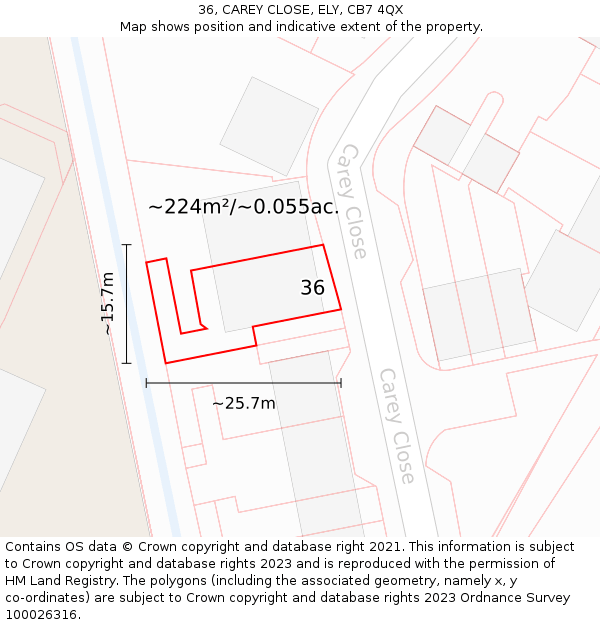 36, CAREY CLOSE, ELY, CB7 4QX: Plot and title map