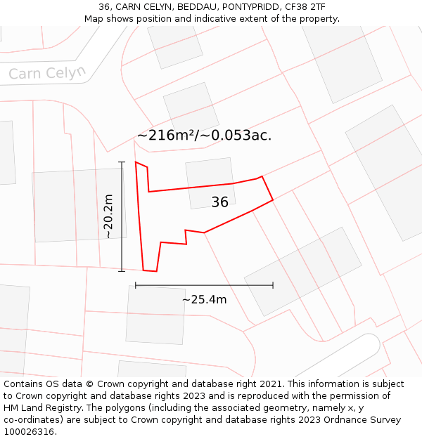36, CARN CELYN, BEDDAU, PONTYPRIDD, CF38 2TF: Plot and title map