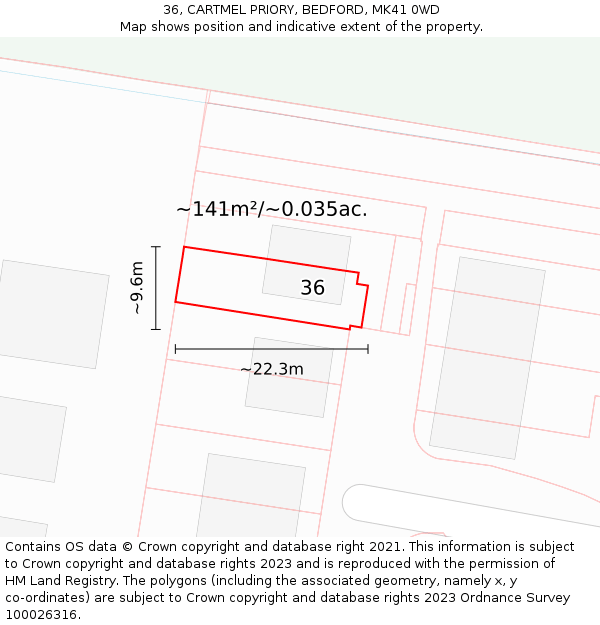 36, CARTMEL PRIORY, BEDFORD, MK41 0WD: Plot and title map