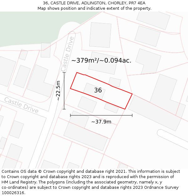 36, CASTLE DRIVE, ADLINGTON, CHORLEY, PR7 4EA: Plot and title map