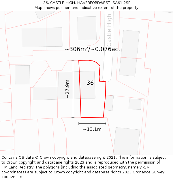 36, CASTLE HIGH, HAVERFORDWEST, SA61 2SP: Plot and title map