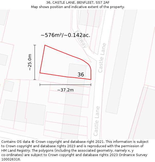 36, CASTLE LANE, BENFLEET, SS7 2AF: Plot and title map