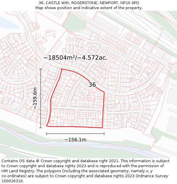 36, CASTLE WAY, ROGERSTONE, NEWPORT, NP10 9PD: Plot and title map