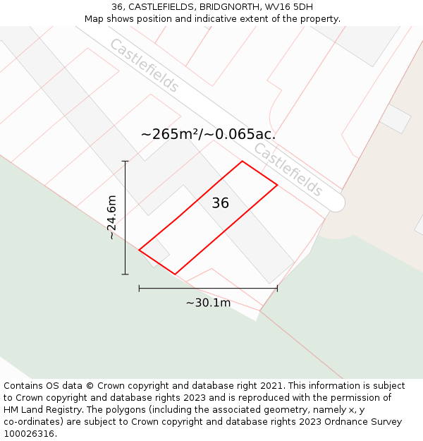 36, CASTLEFIELDS, BRIDGNORTH, WV16 5DH: Plot and title map