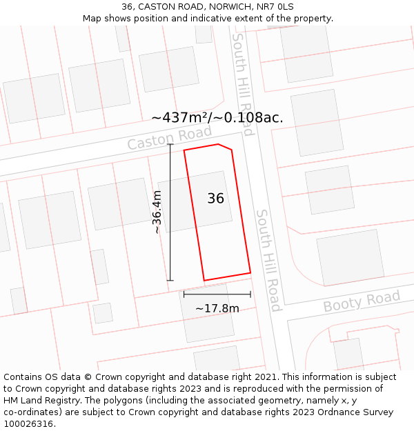 36, CASTON ROAD, NORWICH, NR7 0LS: Plot and title map