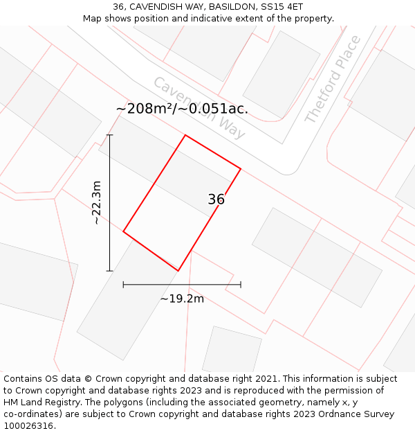 36, CAVENDISH WAY, BASILDON, SS15 4ET: Plot and title map