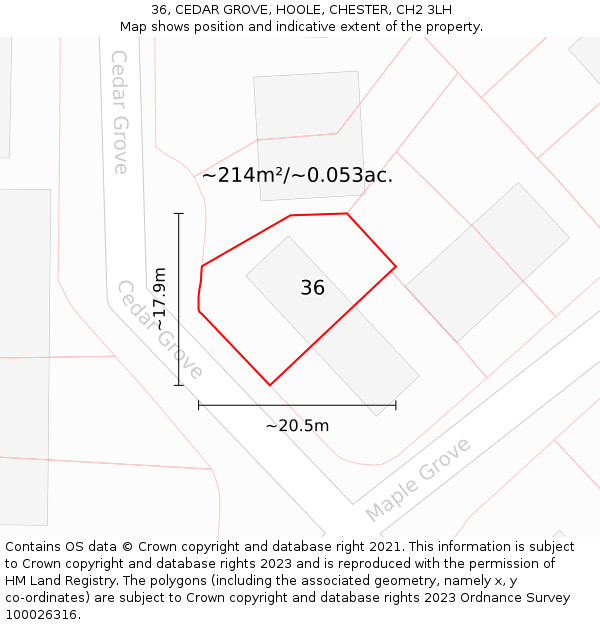 36, CEDAR GROVE, HOOLE, CHESTER, CH2 3LH: Plot and title map