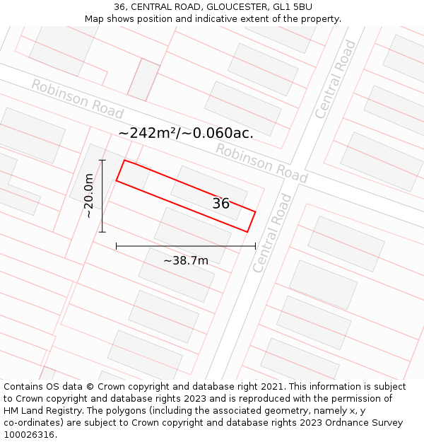36, CENTRAL ROAD, GLOUCESTER, GL1 5BU: Plot and title map