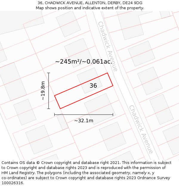36, CHADWICK AVENUE, ALLENTON, DERBY, DE24 9DG: Plot and title map