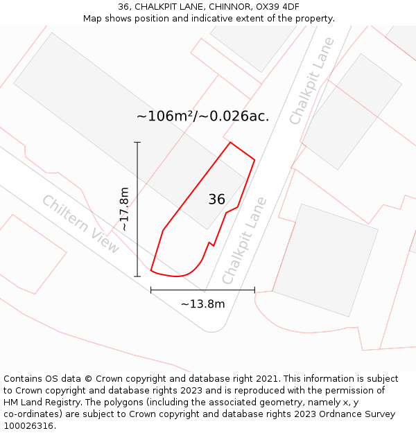 36, CHALKPIT LANE, CHINNOR, OX39 4DF: Plot and title map