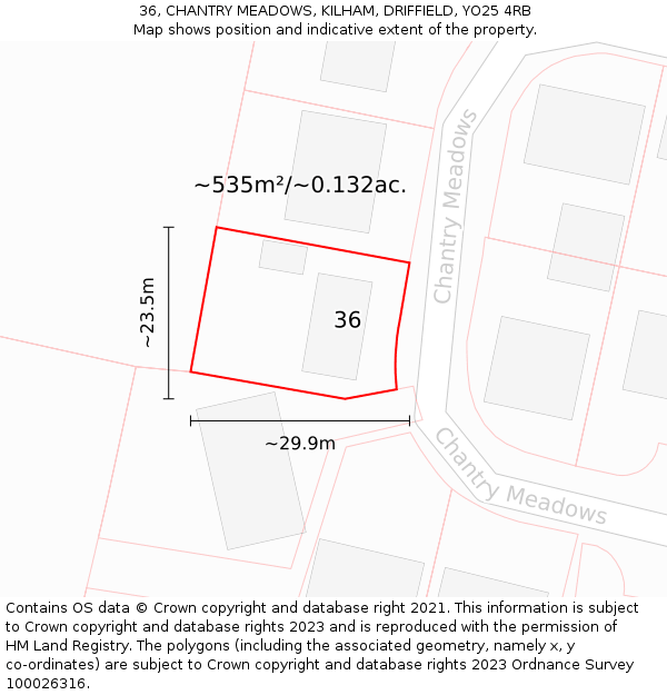 36, CHANTRY MEADOWS, KILHAM, DRIFFIELD, YO25 4RB: Plot and title map