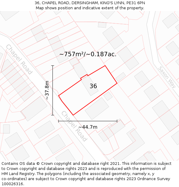 36, CHAPEL ROAD, DERSINGHAM, KING'S LYNN, PE31 6PN: Plot and title map