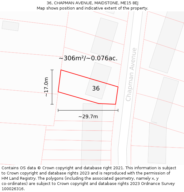 36, CHAPMAN AVENUE, MAIDSTONE, ME15 8EJ: Plot and title map