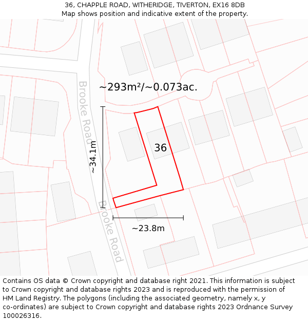 36, CHAPPLE ROAD, WITHERIDGE, TIVERTON, EX16 8DB: Plot and title map