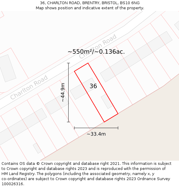 36, CHARLTON ROAD, BRENTRY, BRISTOL, BS10 6NG: Plot and title map