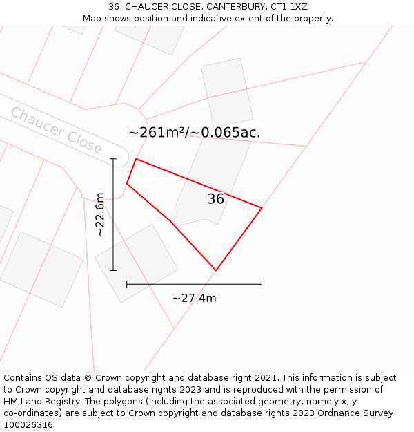 36, CHAUCER CLOSE, CANTERBURY, CT1 1XZ: Plot and title map