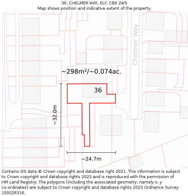 36, CHELMER WAY, ELY, CB6 2WS: Plot and title map