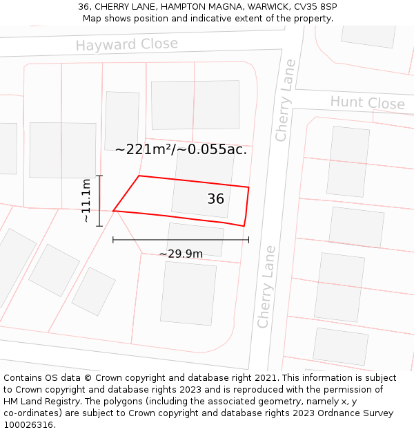 36, CHERRY LANE, HAMPTON MAGNA, WARWICK, CV35 8SP: Plot and title map