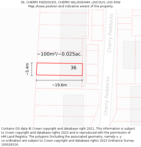 36, CHERRY PADDOCKS, CHERRY WILLINGHAM, LINCOLN, LN3 4GW: Plot and title map