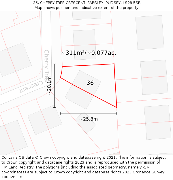 36, CHERRY TREE CRESCENT, FARSLEY, PUDSEY, LS28 5SR: Plot and title map