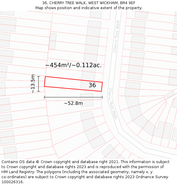 36, CHERRY TREE WALK, WEST WICKHAM, BR4 9EF: Plot and title map