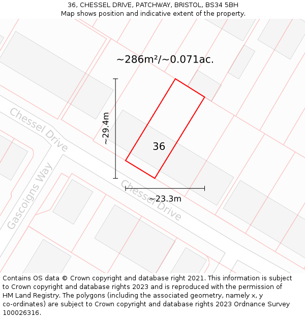 36, CHESSEL DRIVE, PATCHWAY, BRISTOL, BS34 5BH: Plot and title map