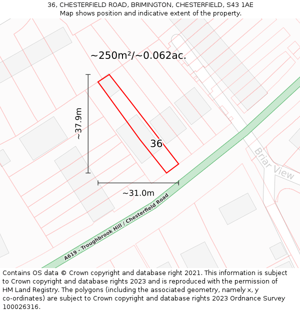 36, CHESTERFIELD ROAD, BRIMINGTON, CHESTERFIELD, S43 1AE: Plot and title map