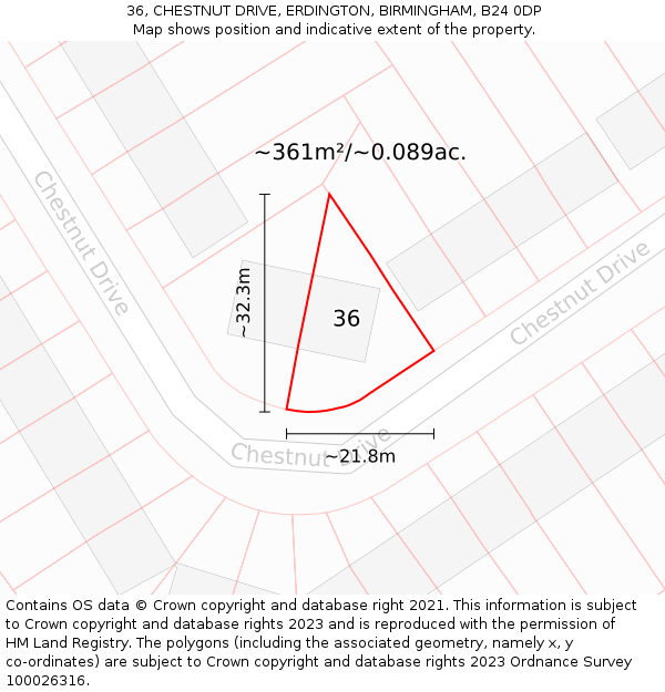 36, CHESTNUT DRIVE, ERDINGTON, BIRMINGHAM, B24 0DP: Plot and title map
