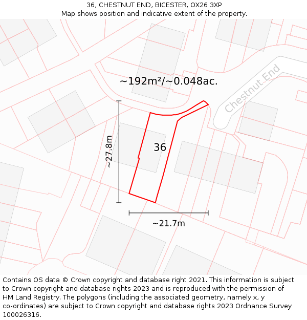 36, CHESTNUT END, BICESTER, OX26 3XP: Plot and title map