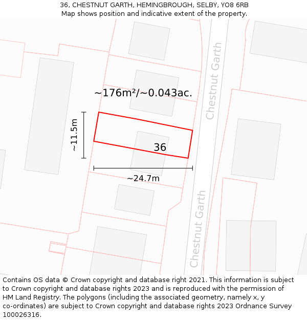 36, CHESTNUT GARTH, HEMINGBROUGH, SELBY, YO8 6RB: Plot and title map