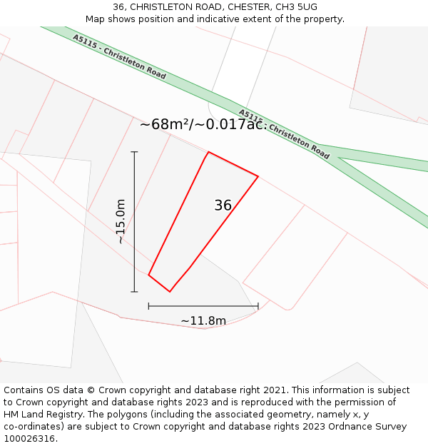 36, CHRISTLETON ROAD, CHESTER, CH3 5UG: Plot and title map
