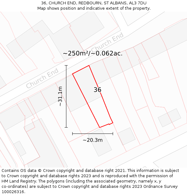 36, CHURCH END, REDBOURN, ST ALBANS, AL3 7DU: Plot and title map