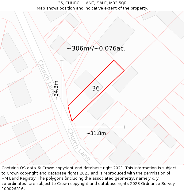 36, CHURCH LANE, SALE, M33 5QP: Plot and title map