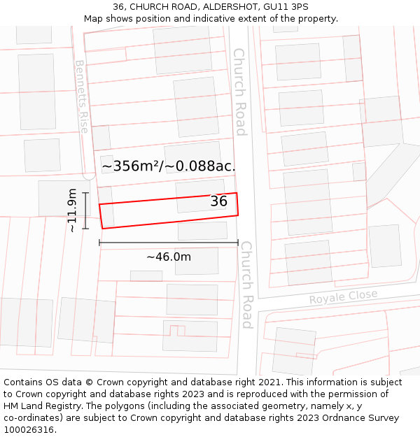 36, CHURCH ROAD, ALDERSHOT, GU11 3PS: Plot and title map