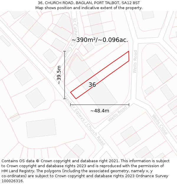 36, CHURCH ROAD, BAGLAN, PORT TALBOT, SA12 8ST: Plot and title map